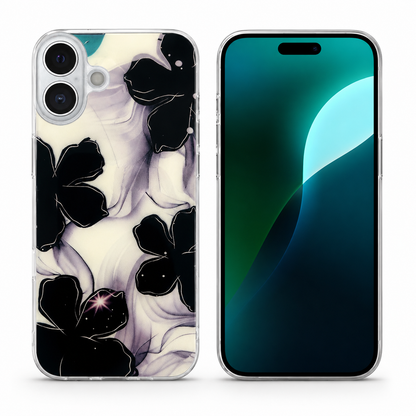 Black Marble Flower MagSafe Case for Apple iPhone 16 with premium floral phone cover