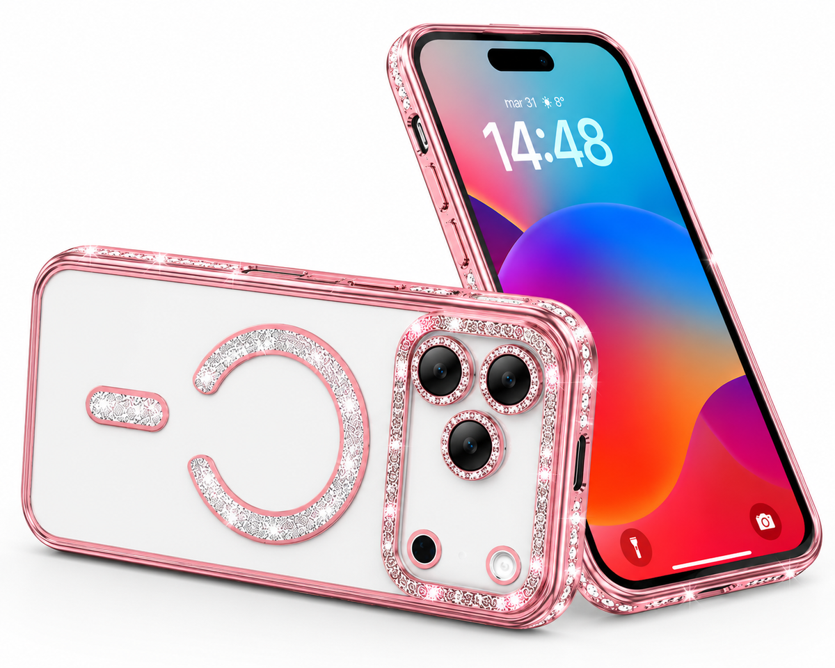 Transparent Rose Gold Glitter Electroplated Protective Phone Cover for Apple iPhone 18 Pro

