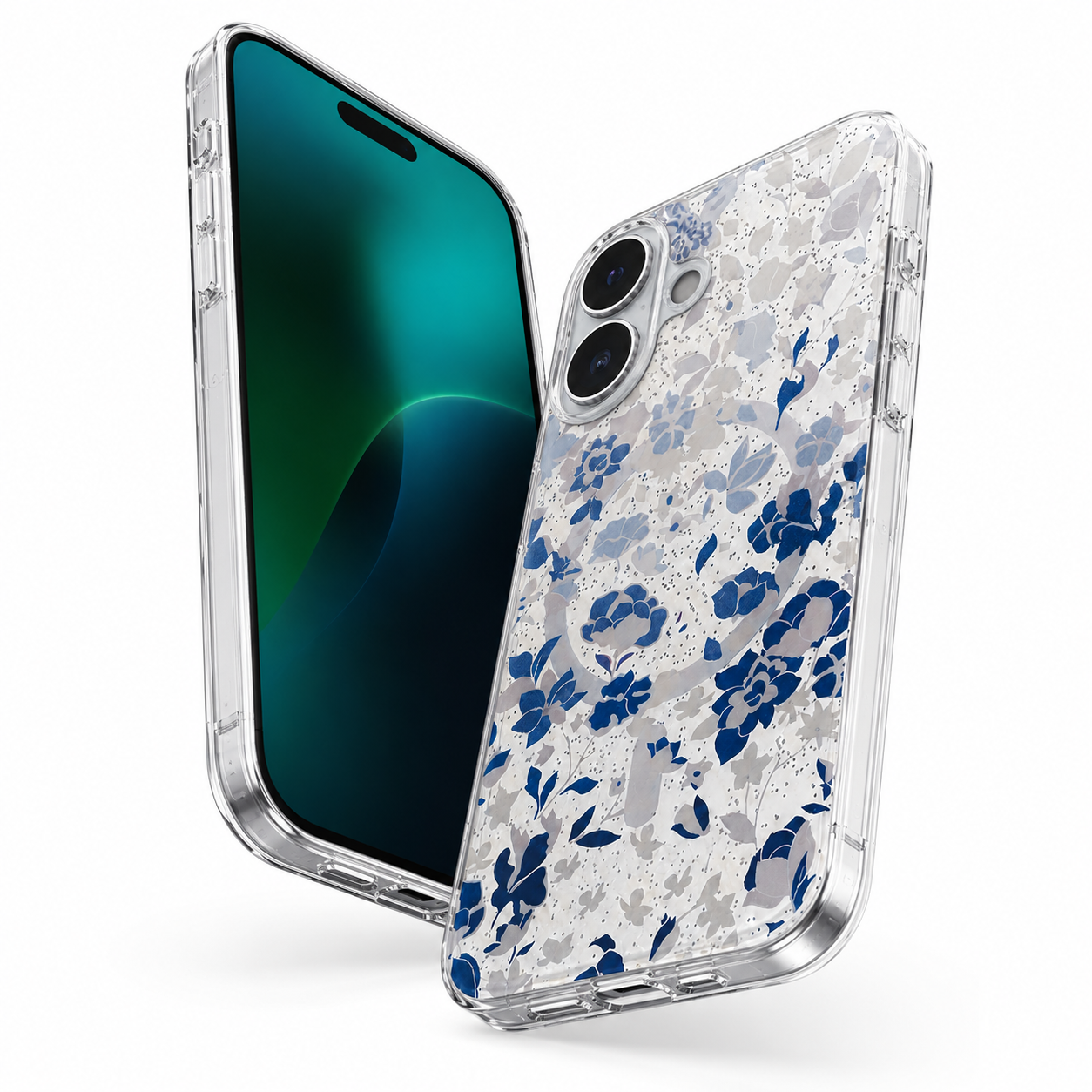 Stylish Apple iPhone 16 Floral Phone Case featuring Blue Flowerbed artwork and shockproof protection