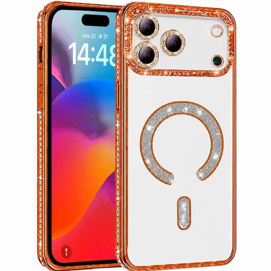 Orange Glitter Electroplated MagSafe Case for Apple iPhone 17 Pro Max Shockproof Phone Case

