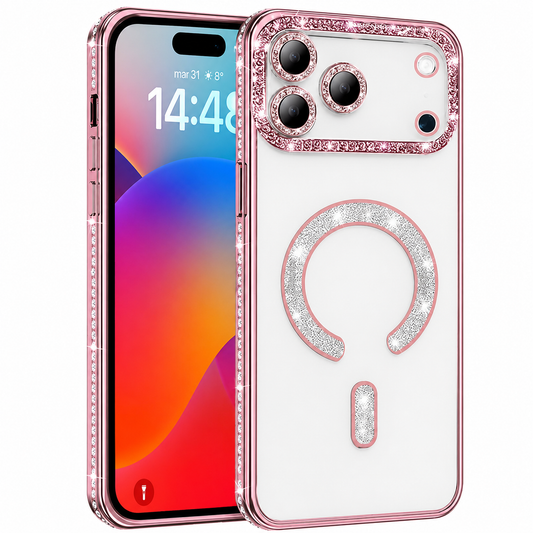 Rose Gold Glitter MagSafe Case for Apple iPhone 17 Pro Max Shockproof Phone Case

