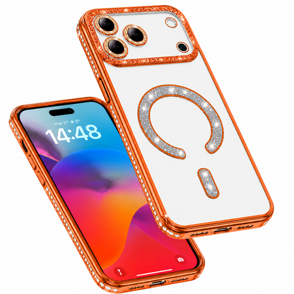 Luxury Orange Glitter Electroplated Magnetic Phone Case for Apple iPhone 18 Pro

