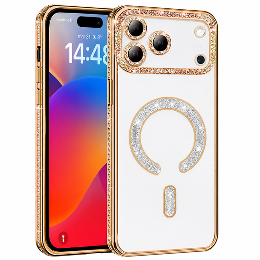 Luxury Gold Glitter MagSafe Case for Apple iPhone 17 Pro Max Shockproof Protective Phone Cover


