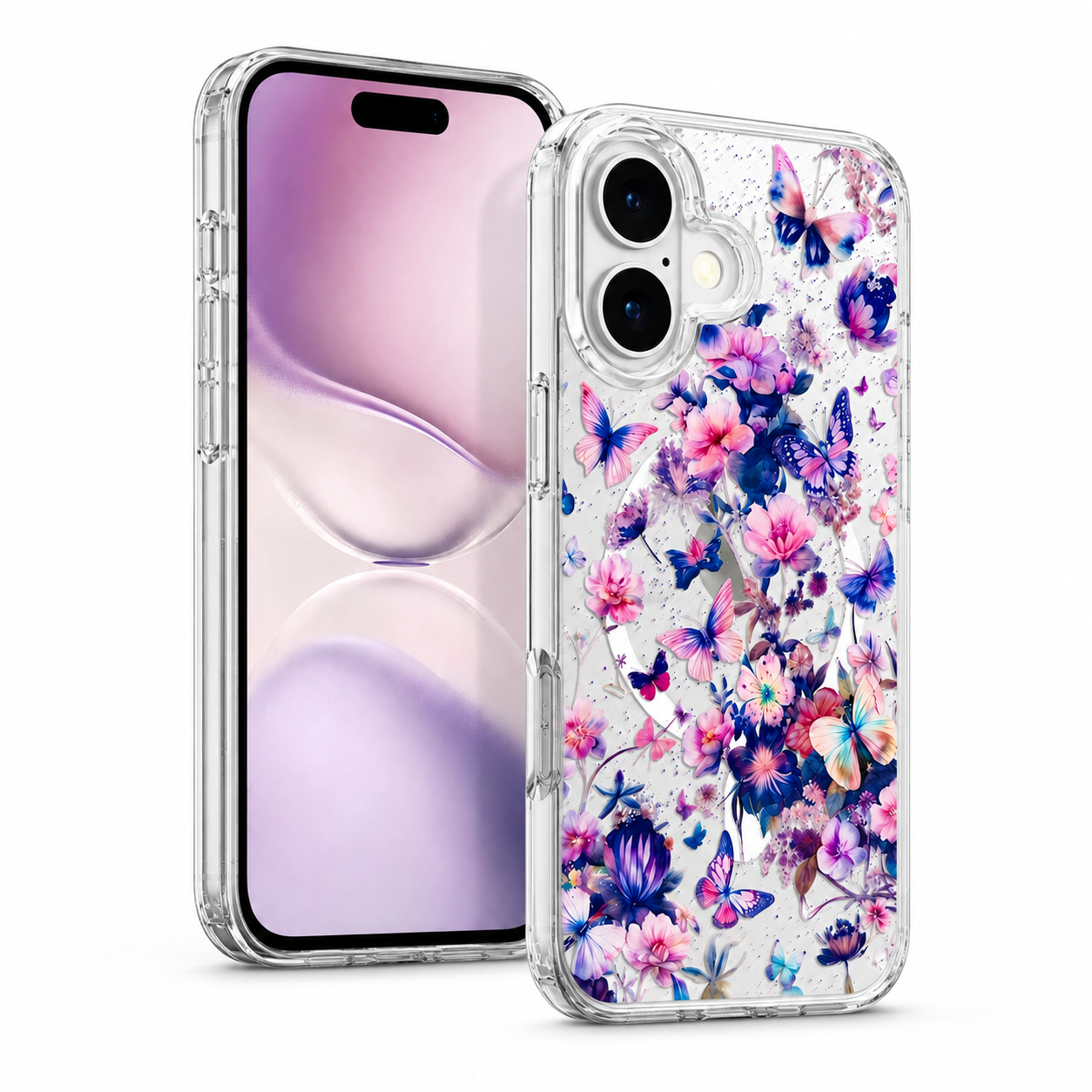 Butterfly Floral Phone Case Apple iPhone 16 Clear MagSafe Mobile Cover