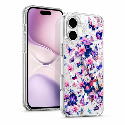 Butterfly Floral Phone Case Apple iPhone 16 Clear MagSafe Mobile Cover