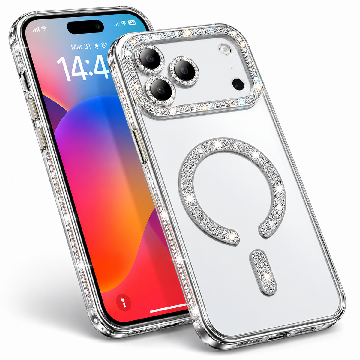 Crystal Clear Silver Glitter Phone Case for Apple iPhone 18 Pro Max MagSafe Compatible Cover
