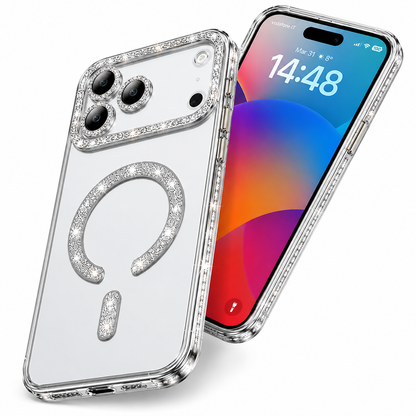 Premium Silver Glitter iPhone 18 Pro Max Case Wireless Charging Compatible MagSafe Phone Cover

