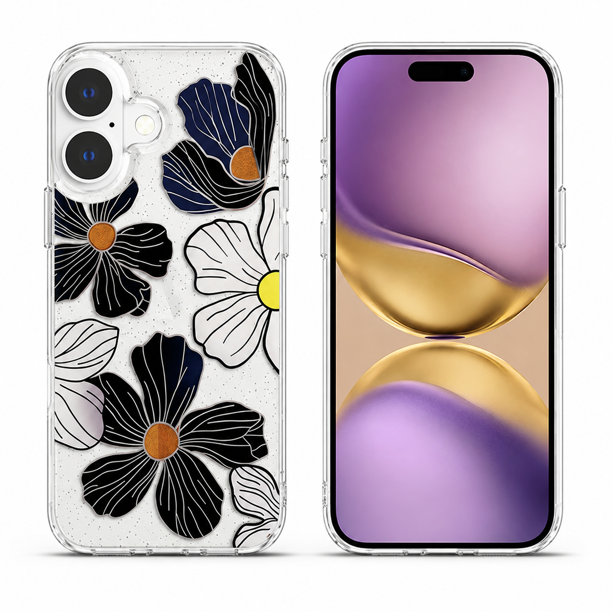 Black Flower MagSafe Case for Apple iPhone 16 with clear floral phone cover