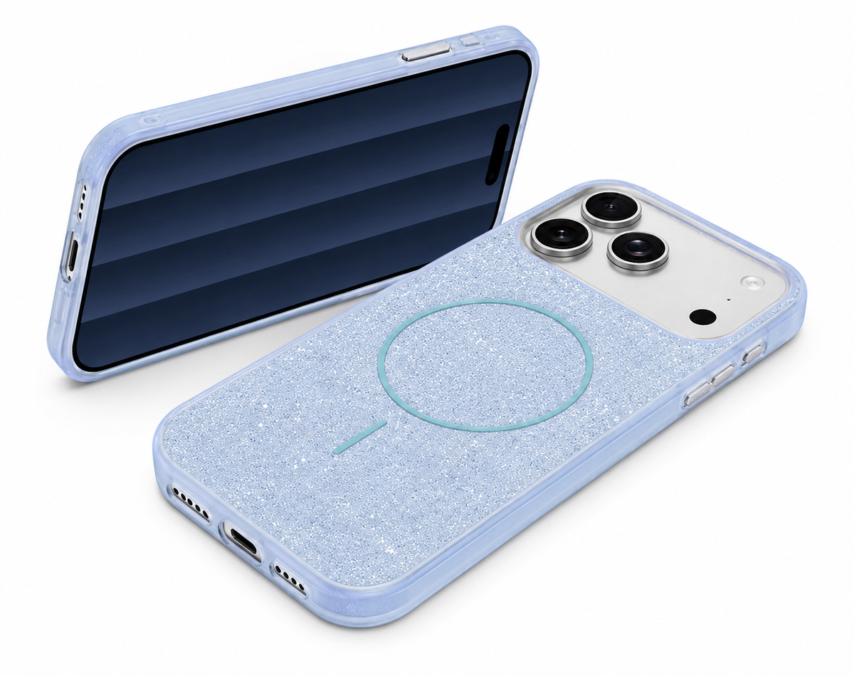 Apple iPhone 18 Pro Max Light Blue Case, MagSafe Phone Cover, Sparkle Mobile Case