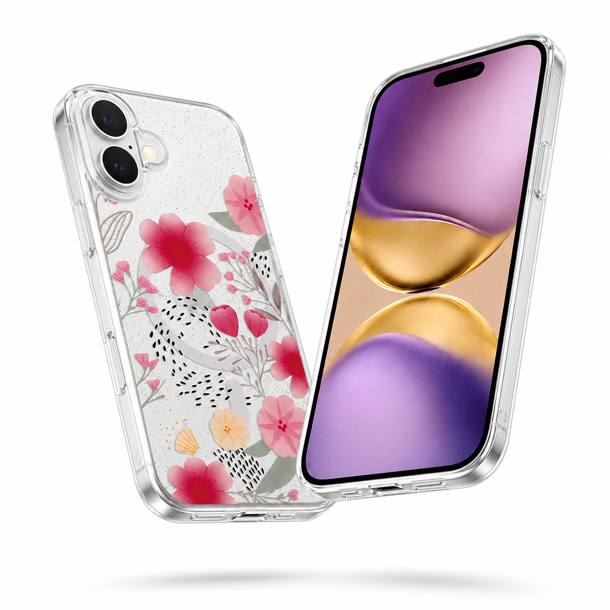 Light Pink Floral Phone Case Apple iPhone 16 Clear MagSafe Mobile Cover
