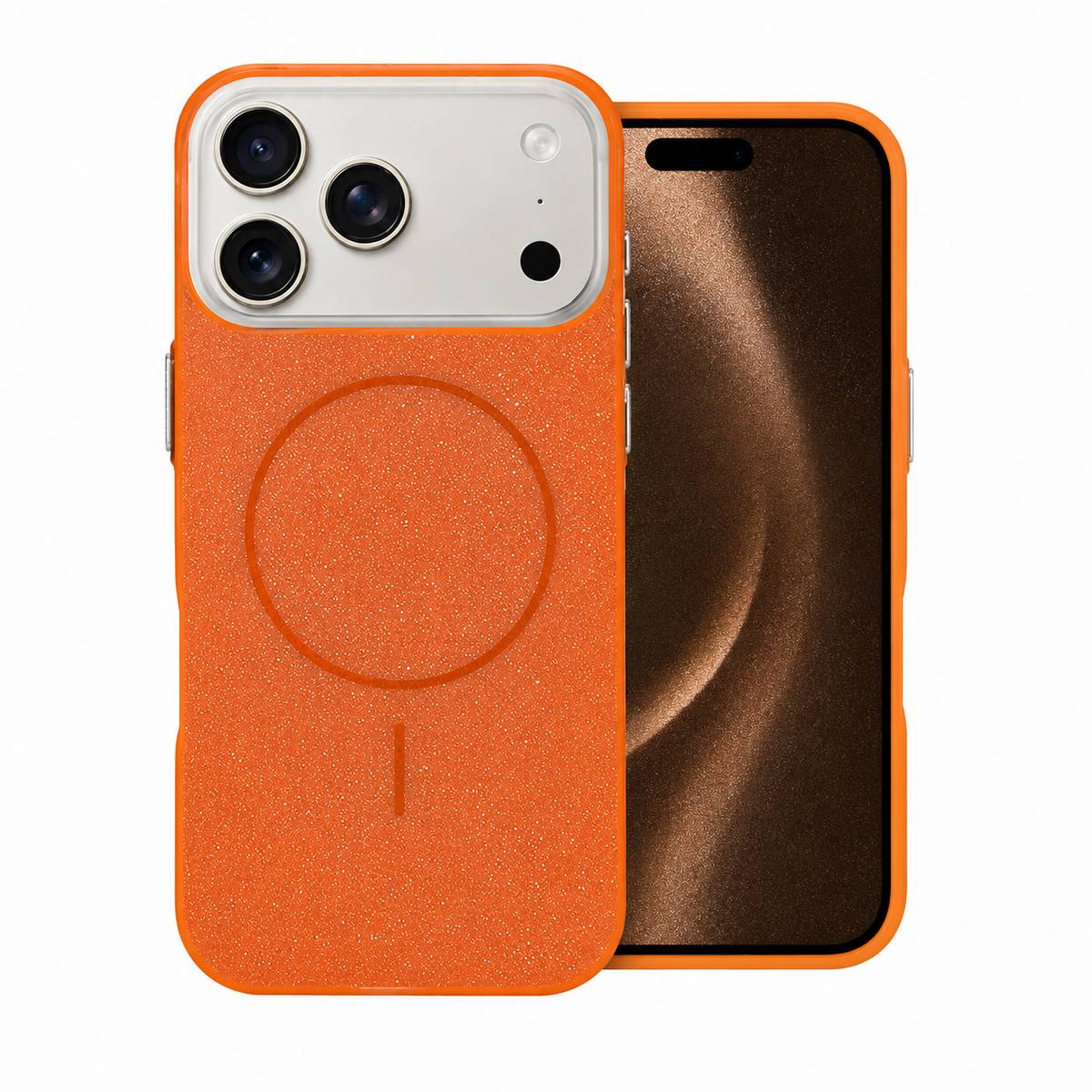 Orange Glitsy MagSafe Case, iPhone 18 Pro Max Protective Cover, Glitter Phone Case