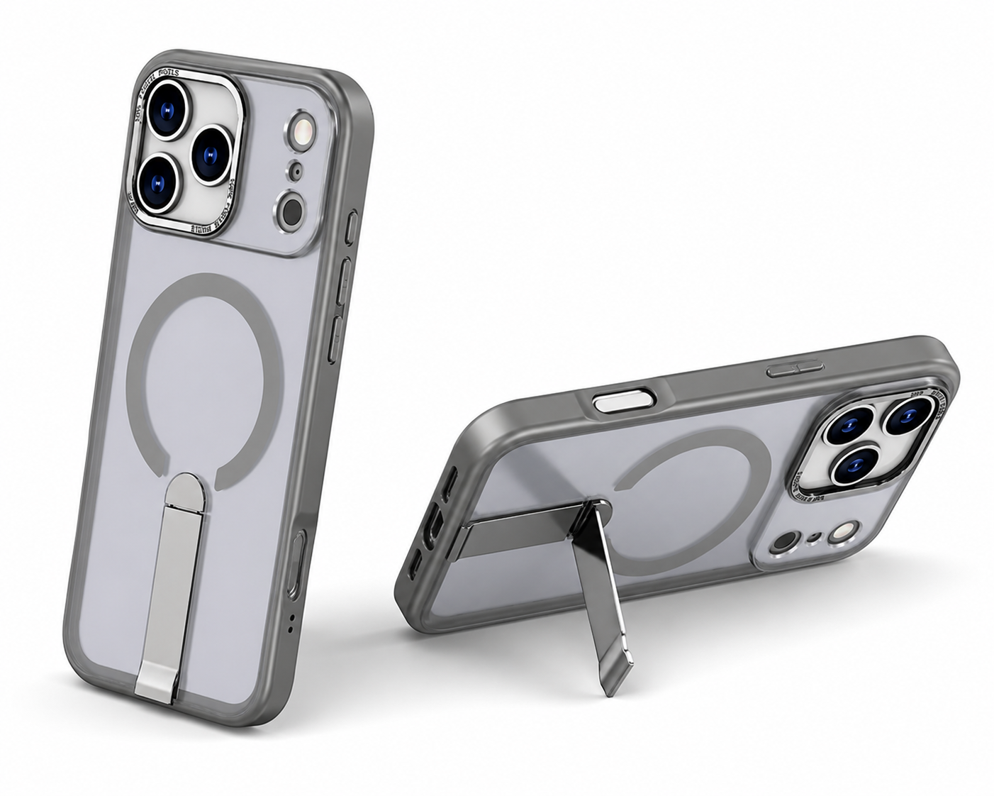 Transparent Grey Mobile Cover for Apple iPhone 17 Pro Max with Metal Stand
