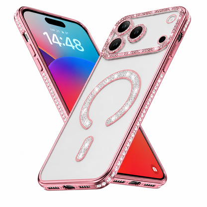 Crystal Clear Rose Gold Glitter Magnetic Case for Apple iPhone 18 Pro


