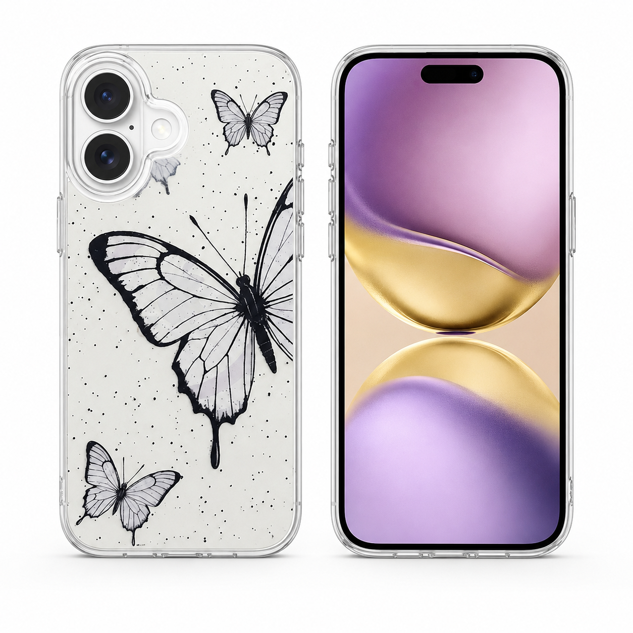 Black Butterfly MagSafe Case for Apple iPhone 16, Clear Protective Phone Case, Shockproof Mobile Cover