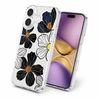 Stylish Black Floral Protective Case for Apple iPhone 16 with shockproof protection
