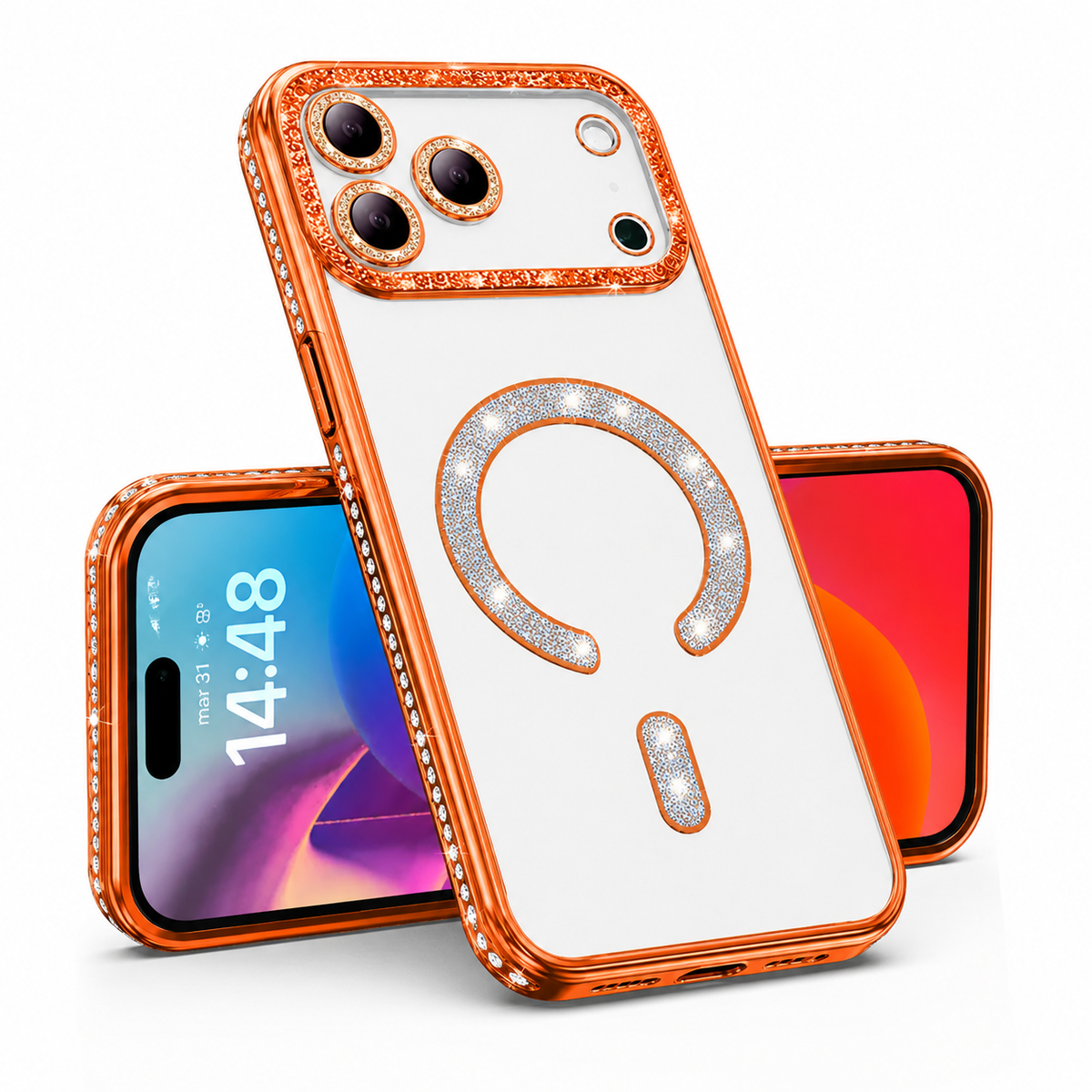 Premium Orange Glitter iPhone 18 Pro Max Protective Mobile Cover with MagSafe Compatibility

