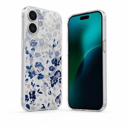 Premium Blue Floral iPhone 16 Case with MagSafe compatibility and clear protective design
