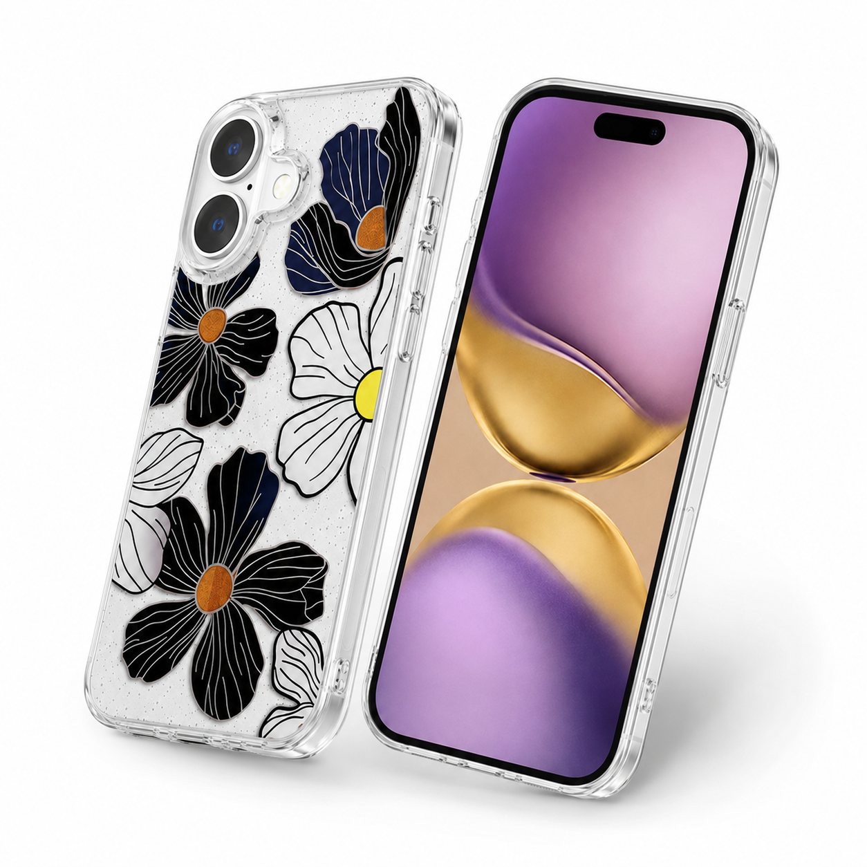 Luxury MagSafe Clear Phone Case featuring Black Flower artwork for Apple iPhone 16