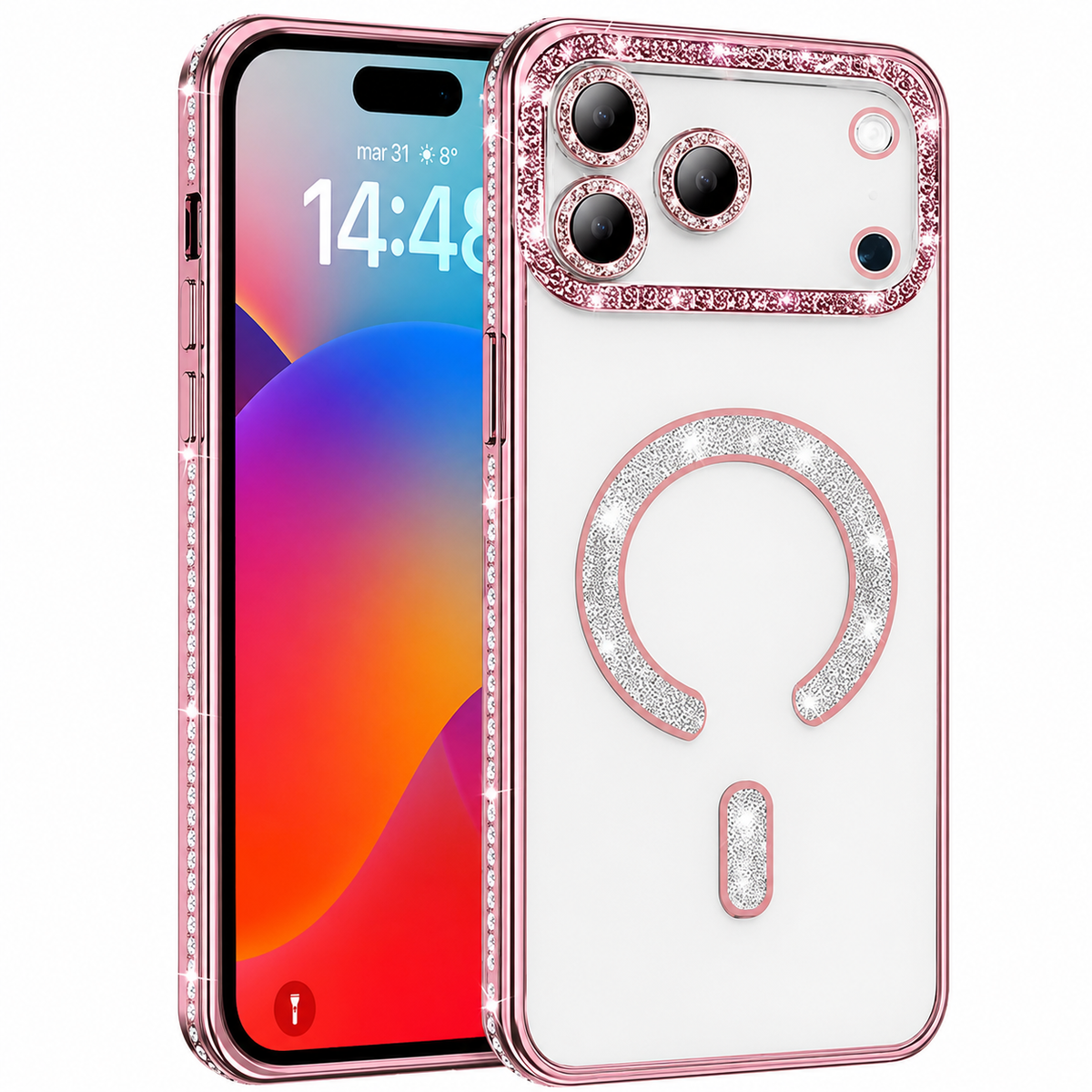 Rose Gold Glitter MagSafe Case for Apple iPhone 18 Pro Max Shockproof Phone Case

