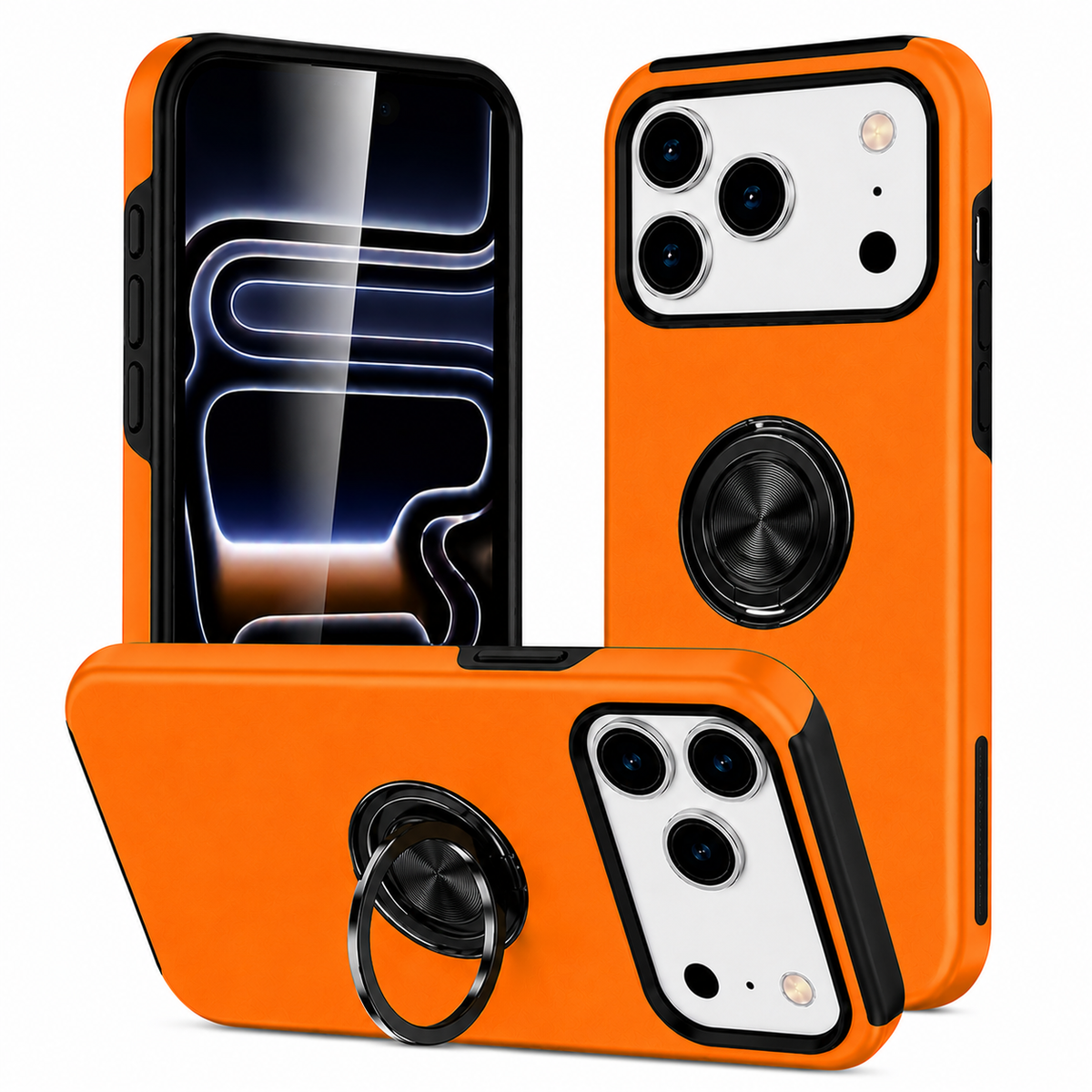 Orange Swirl Invisible Ring Case for Apple iPhone 18 Pro Max Shockproof Protective Phone Cover

