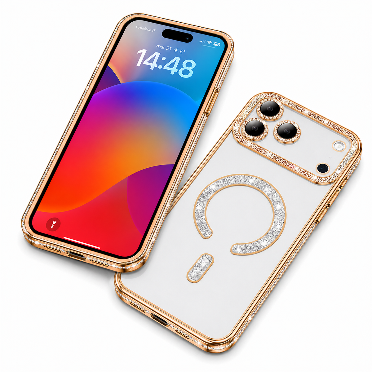 Crystal Clear Gold Glitter Phone Case for Apple iPhone 18 Pro Max MagSafe Compatible Cover