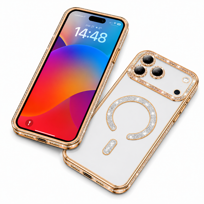 Crystal Clear Gold Glitter Phone Case for Apple iPhone 18 Pro Max MagSafe Compatible Cover