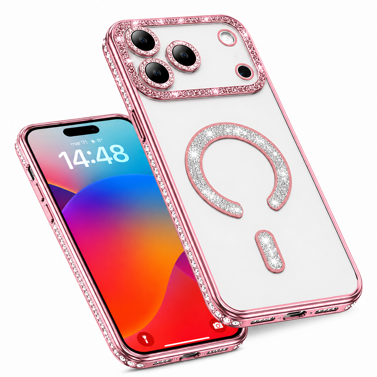 Premium Rose Gold Glitter Electroplated Protective Mobile Cover for Apple iPhone 18 Pro

