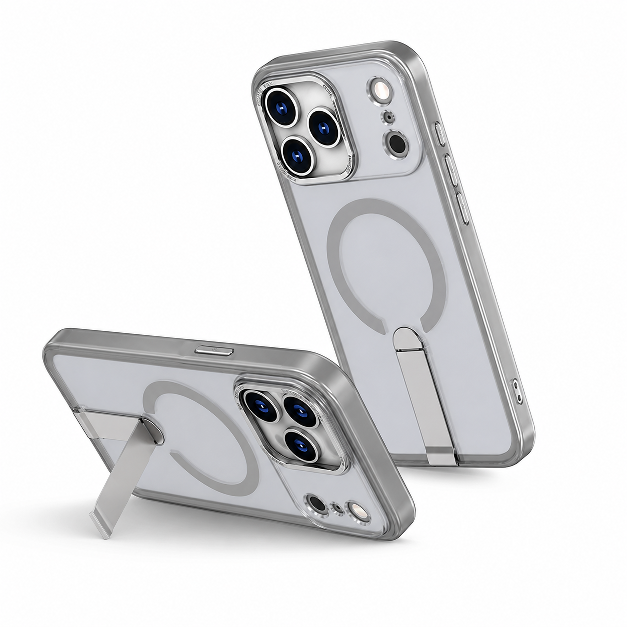 Durable Grey iPhone 17 Pro Max Case with Kickstand, Wireless Charging and Drop Protection