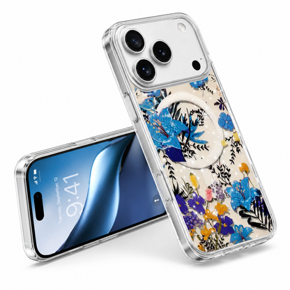 Designer Blue Floral MagSafe Phone Case for Apple iPhone 17 Pro Max Protective Smartphone Cover