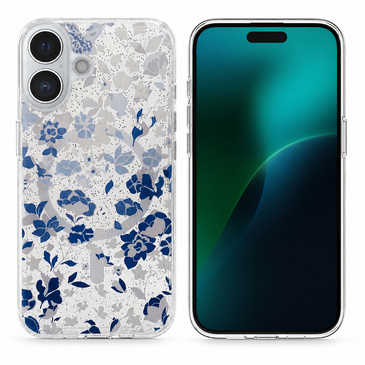 Blue Flowerbed MagSafe Case for Apple iPhone 16 with floral phone cover