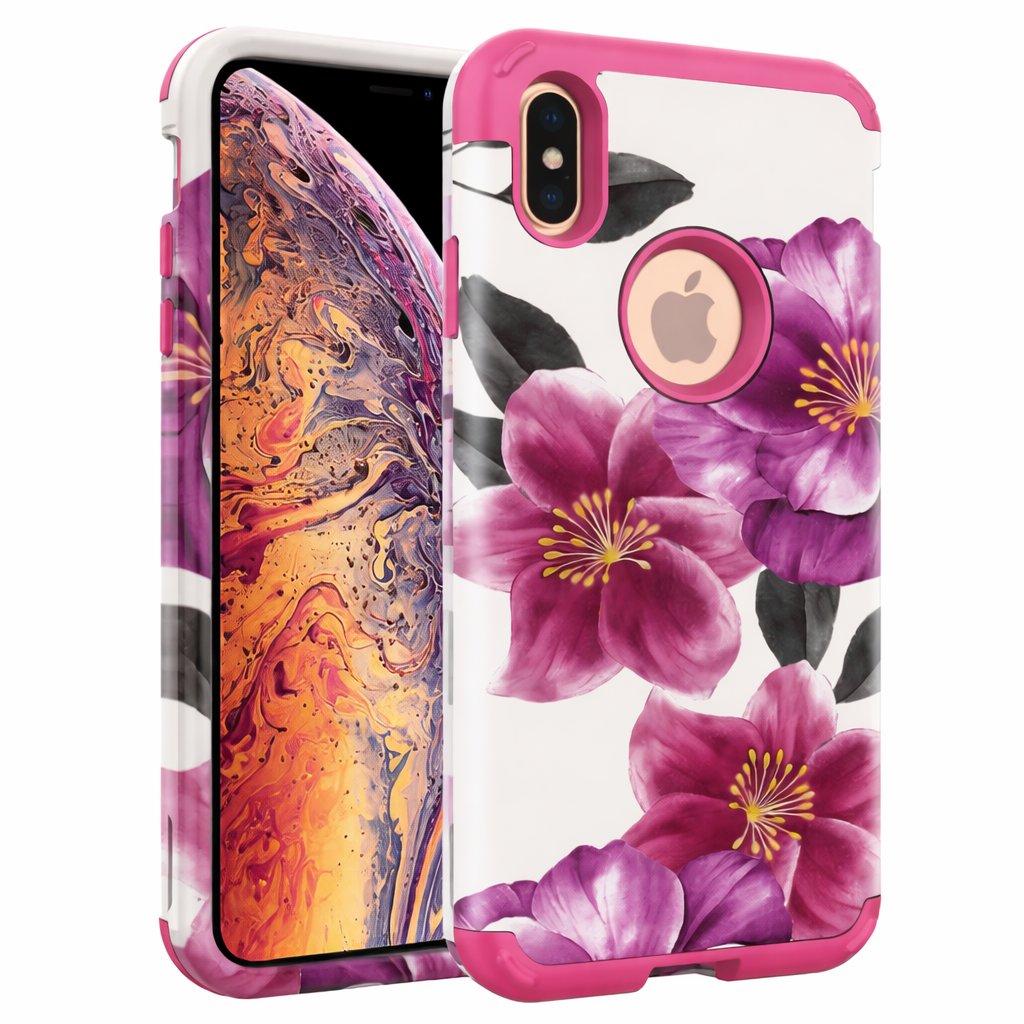 Protective Phone Case – Dual Layer Full Coverage Shockproof Pink Flower Design Tough Hybrid