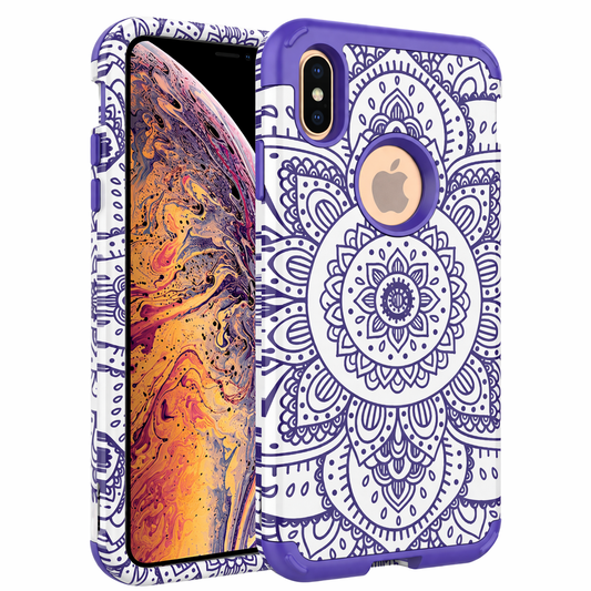 Protective Phone Case – Dual Layer Full Coverage Shockproof Purple Mandala Design Tough Hybrid